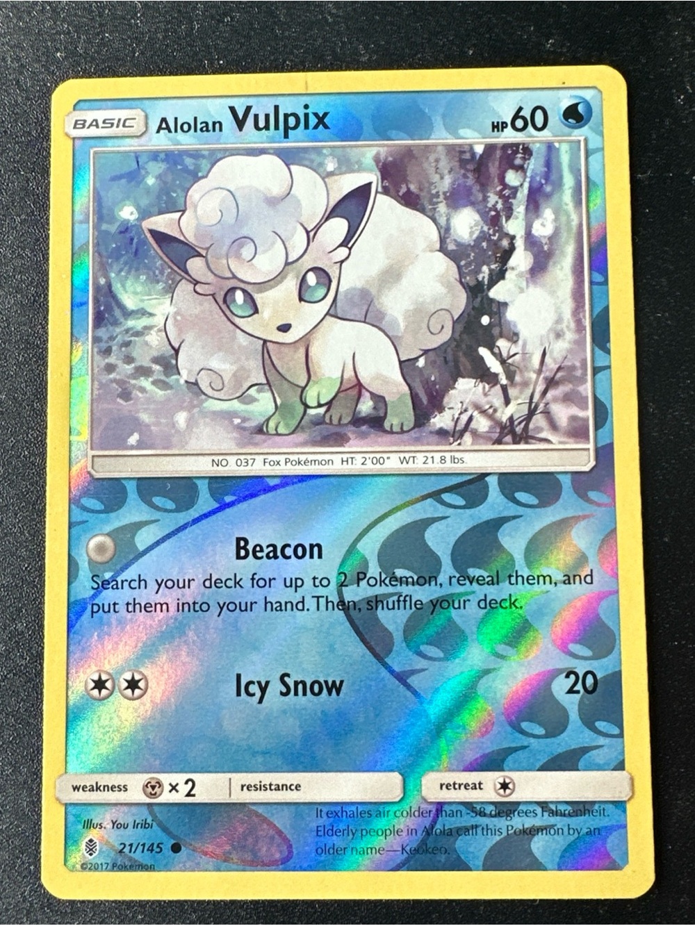 POKEMON ALOLAN VULPIX 21/145 GUARDIANS RISING REVERSE HOLO - NM - Year 2017